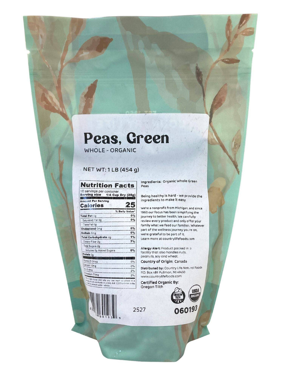 Organic Peas, Green Whole - Country Life Natural Foods