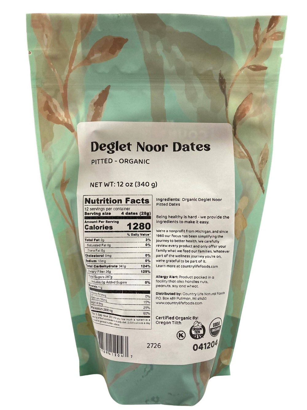Dates, Deglet Noor, Pitted, Organic - Country Life Natural Foods