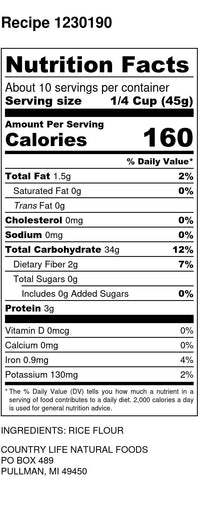 
                  
                    Rice Flour, Brown, Organic - Country Life Natural Foods
                  
                