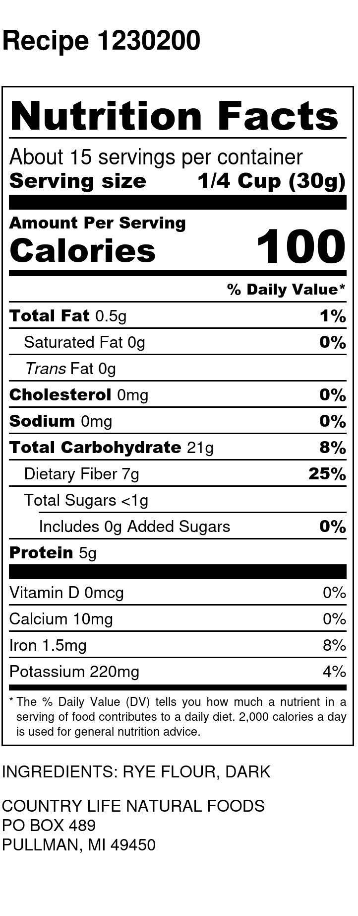Rye Flour, Dark, Organic - Country Life Natural Foods