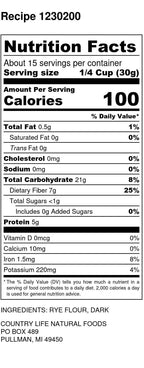 Rye Flour, Dark, Organic, Flour - Country Life Natural Foods