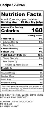 Long Rice, Brown, Organic, Rice - Country Life Natural Foods