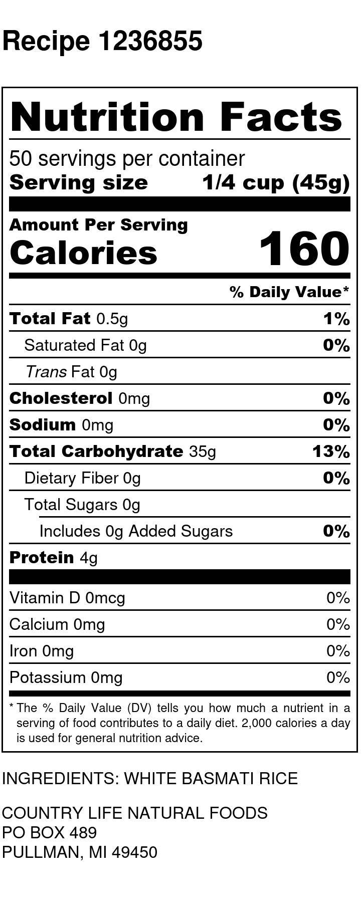
                  
                    Rice, Basmati - White - Country Life Natural Foods
                  
                