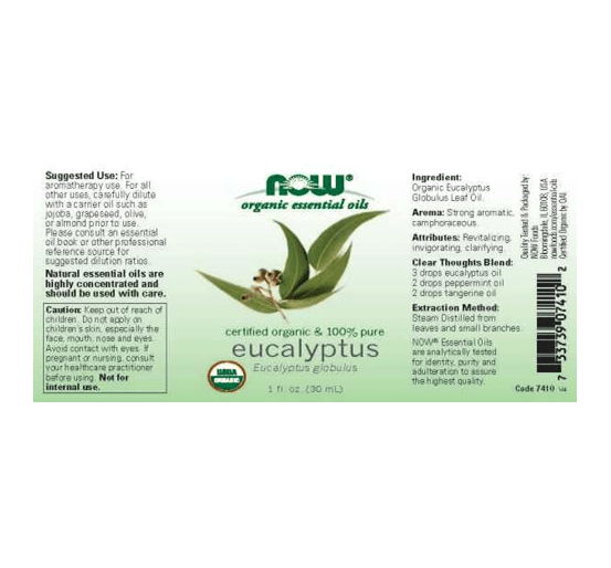 Now Organic Essential Oils Eucalyptus, 100% Pure - 1 fl oz